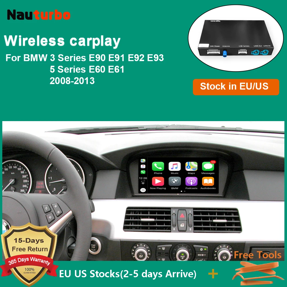 Wireless CarPlay for BMW 3/5 Series E90 E91 E92 E93 E60 E61 2008-2013, with Android Auto Mirror Link AirPlay Navigation Car Play Wireless CarPlay for BMW 3/5 Series E90 E91 E92 E93 E60 E61 2008-2013, with Android Auto Mirror Link AirPlay Navigation Car Play