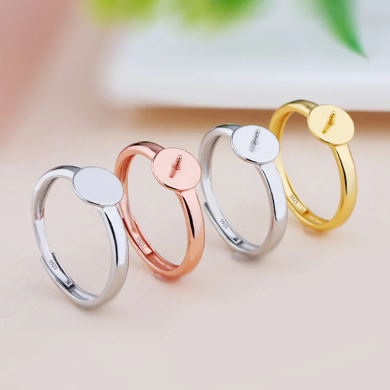 S925 Sterling Silver Women's Ring Empty Support DIY Inlaid Jade Jade Shaped Honey Wax Amber Ring Support Jewelry Accessories