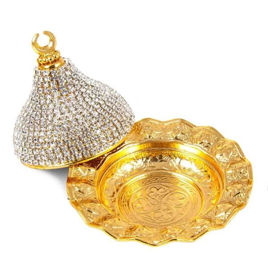 DesingONB Медная сервировочная конфета, турецкое наслаждение, десертная сервировочная тарелка с крышкой и вышитыми камнями