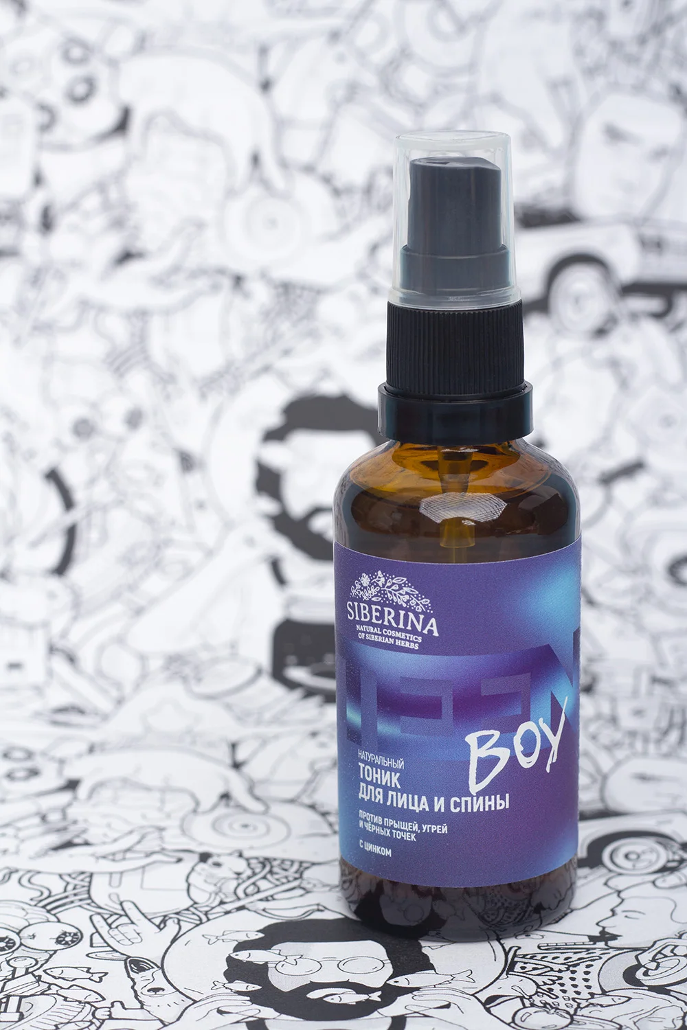SIBERINA Тоник для лица и спины против прыщей угрей чёрных точек с цинком |