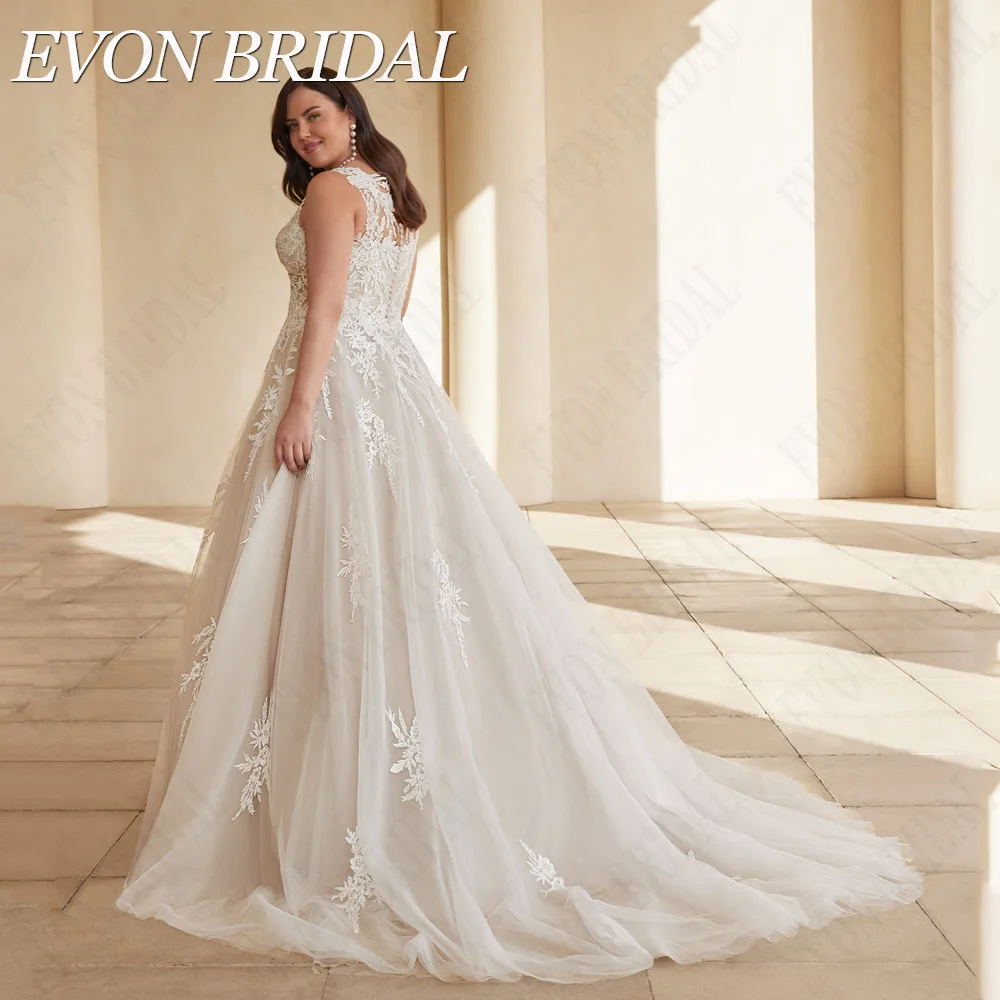 EVON BRIDAL Богемия Свадебное пEVON свадебное платье без рукавов в стиле бохо, женское свадебное платье с V-образным вырезом, аппликацией, трапециевидного силуэта из тюля с пуговицами, со шлейфом, 2024 свадебные платья (art.: 3920c4742742c) - 3920c4742742c