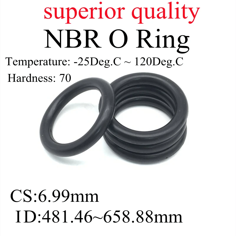 

2pcs O Ring Gasket CS 6.99mm ID 481.46mm~658.88mm NBR Automobile Nitrile Rubber Round O Type Corrosion Oil Resistant Seal Washer