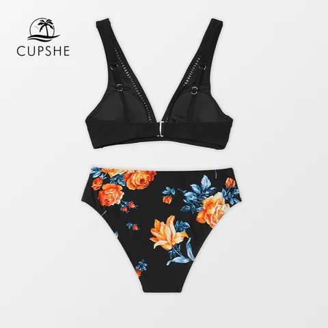 Cupshe бикини черное с цветочным принтом