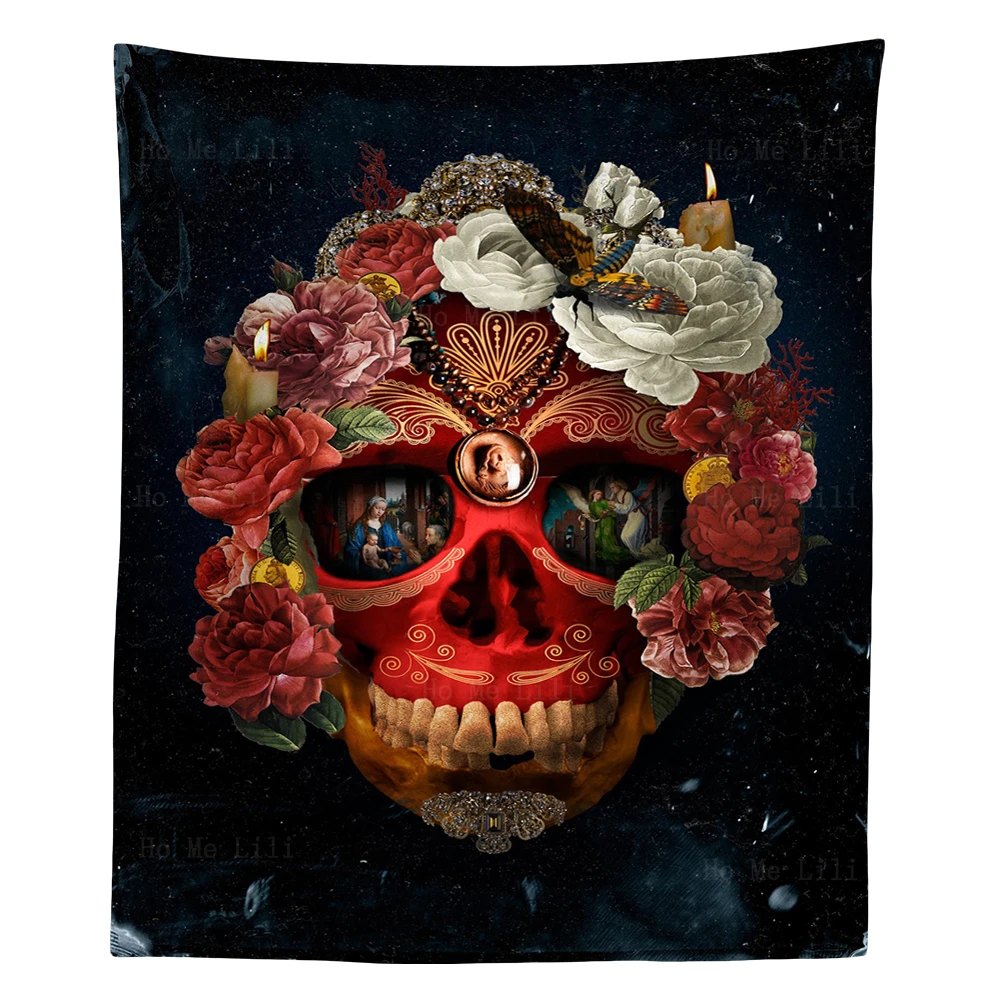 

Mexican Sugar Skull Art Day Of The Dead Skeletons And Flowers Butterflies Tapestry By Ho Me Lili For Livingroom Wall Decor