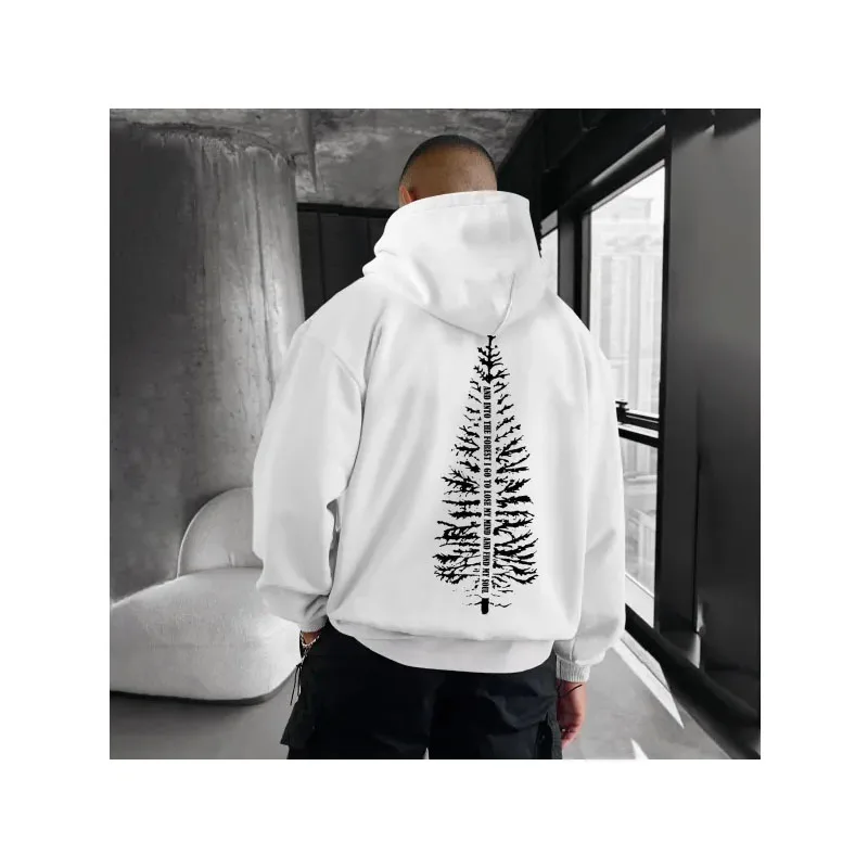 

Men's tree print casual Loose Fleece Thickened Hoodie