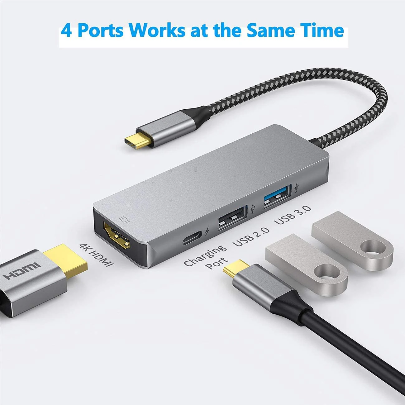 

Разветвитель 4 в 1, совместимый с HDMI, 4K, USB 3,0, PD 100 Вт
