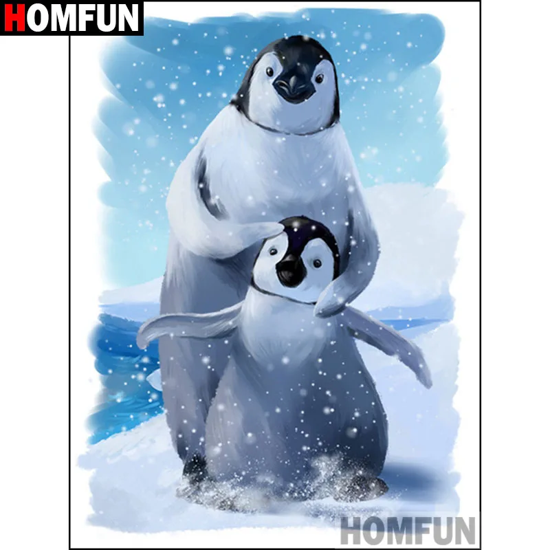 

Алмазная 5D Вышивка HOMFUN, набор для рукоделия «животные, Пингвины», алмазная вышивка крестиком «сделай сам», украшение для дома, подарок