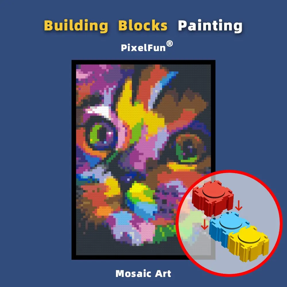 

PixelFun P10022 4800 pcs 40x57cm 15x22 inch Building Blocks Cat Pixel Mosaic Bricks Photo Custom Painting Art Diy Toys
