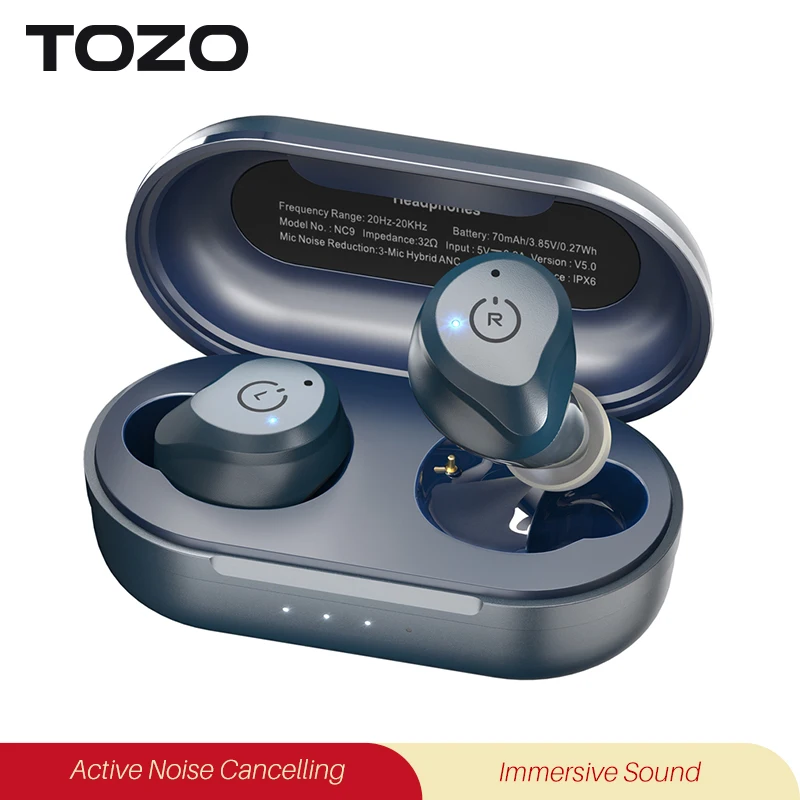 

TOZO NC9 Hybrid Active Noise Cancelling Wireless Earbuds,IPX6 Waterproof Bluetooth Earphones, Immersive Sound Premium Deep Bass