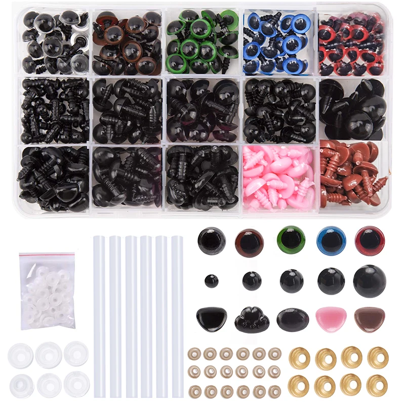 

566 шт., пластиковые Глазные яблоки TLKKUE, безопасные глаза и носы в комплекте с шайбами, клей-карандаш для изготовления мягких животных, валяни...