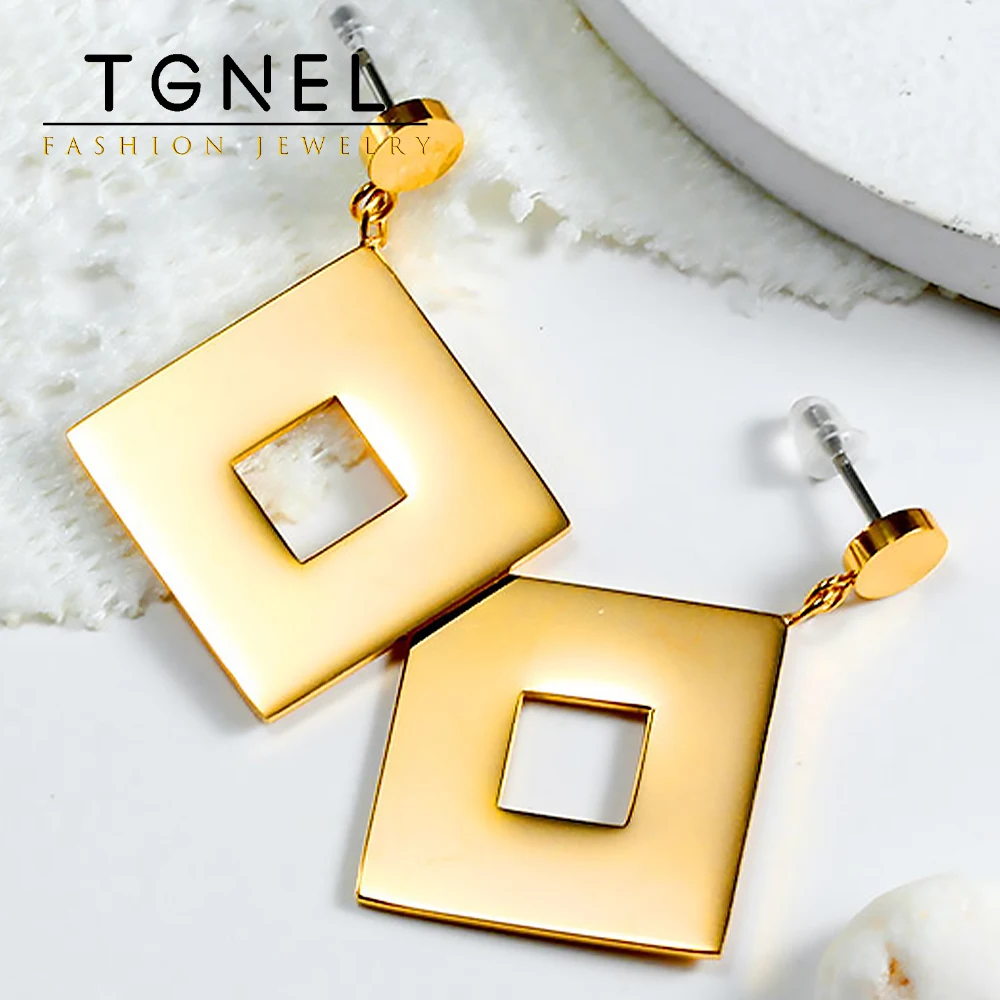 

Drop Earrings Gold Stainless Steel Earrings for Women Silver Color Hollow Square Simple Party Anniversary Gift Jewelry