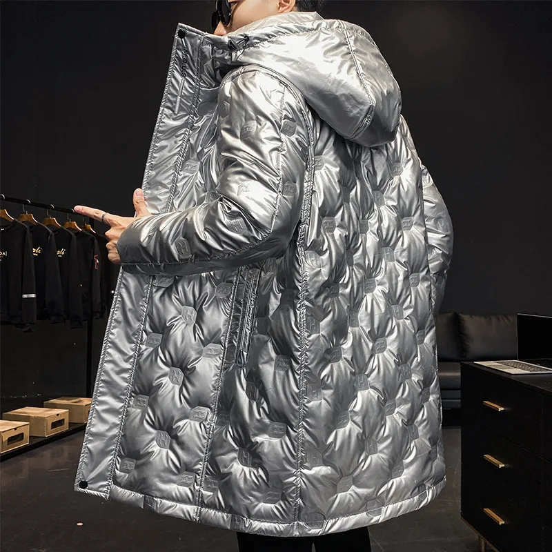Men's 2023 long fashion casual white duck down jackets winter snow ski resort men's traveling brand design shinny warm coat