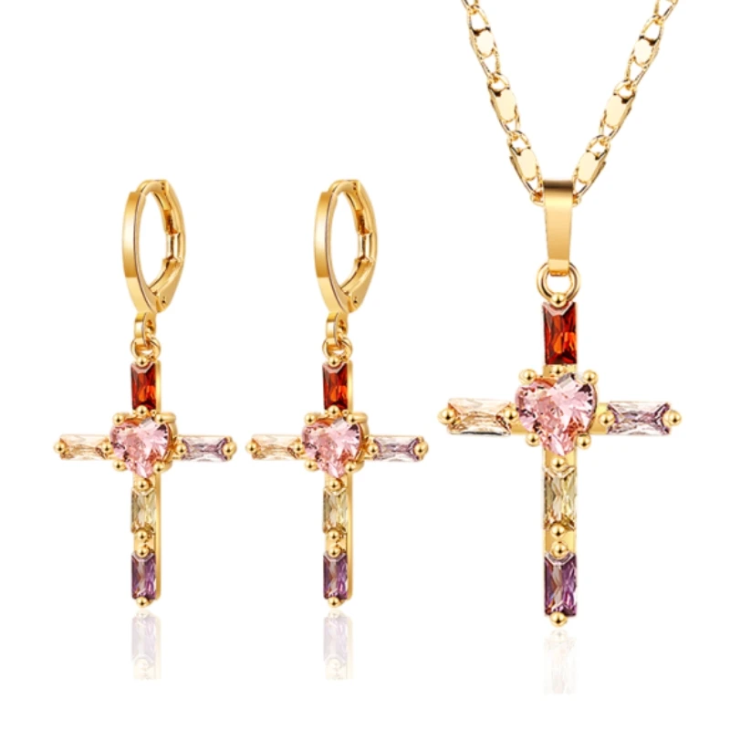 

Fashion Simple Cross Earrings Necklace Pendant Set 2023 For Women New Luxe Designer Originales Jewelry