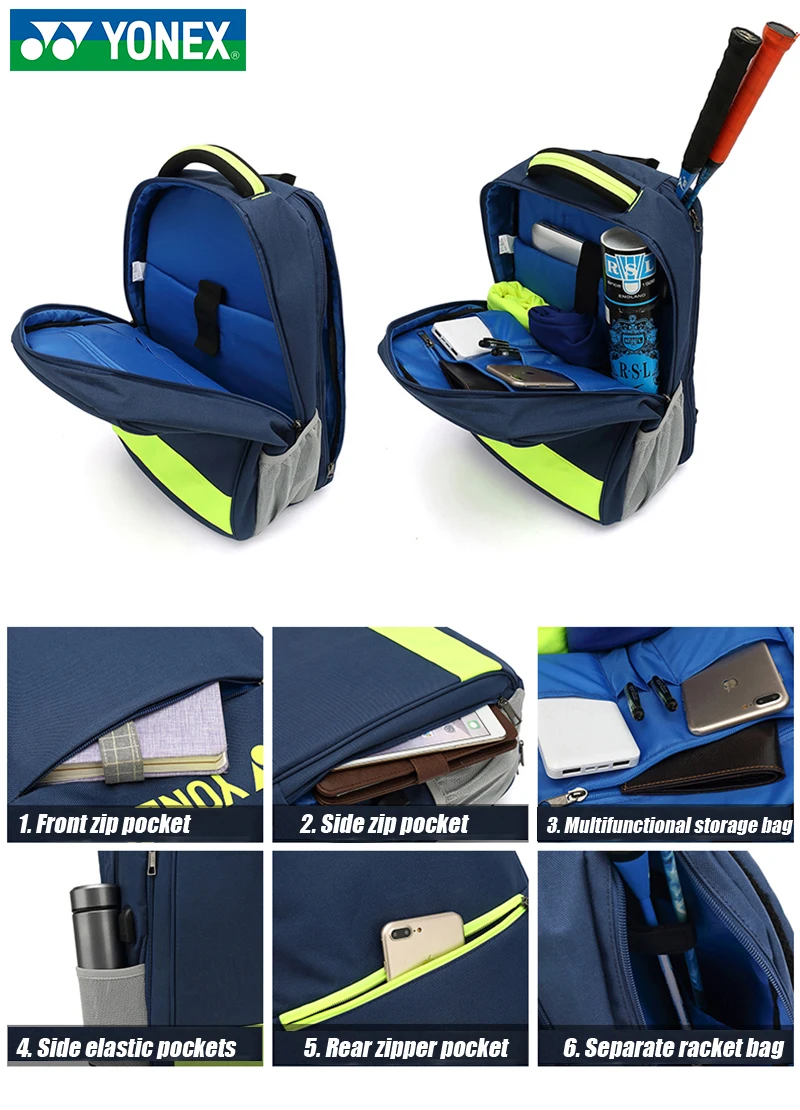 2022 New YONEX Badminton Backpack Sports Bag With Shoe Compartment For Training & Daily Using Hold Most Badminton Accessories