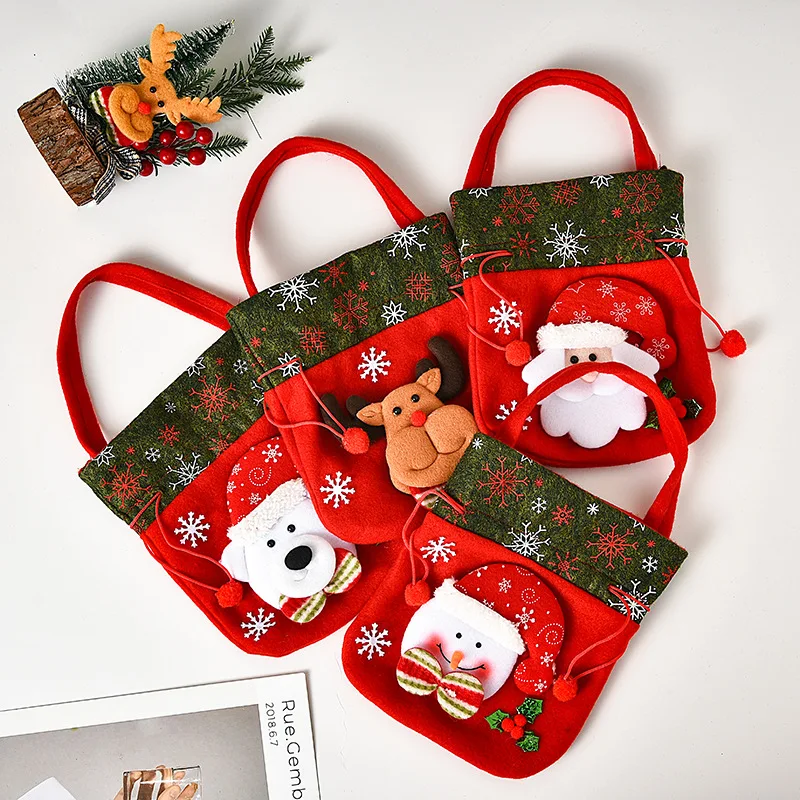 

Christmas Gift Bag Kids Christmas Gift Candy Tote Bag Santa Claus Snowman Elk Print Brushed Christmas Storage Bag Happy New Year