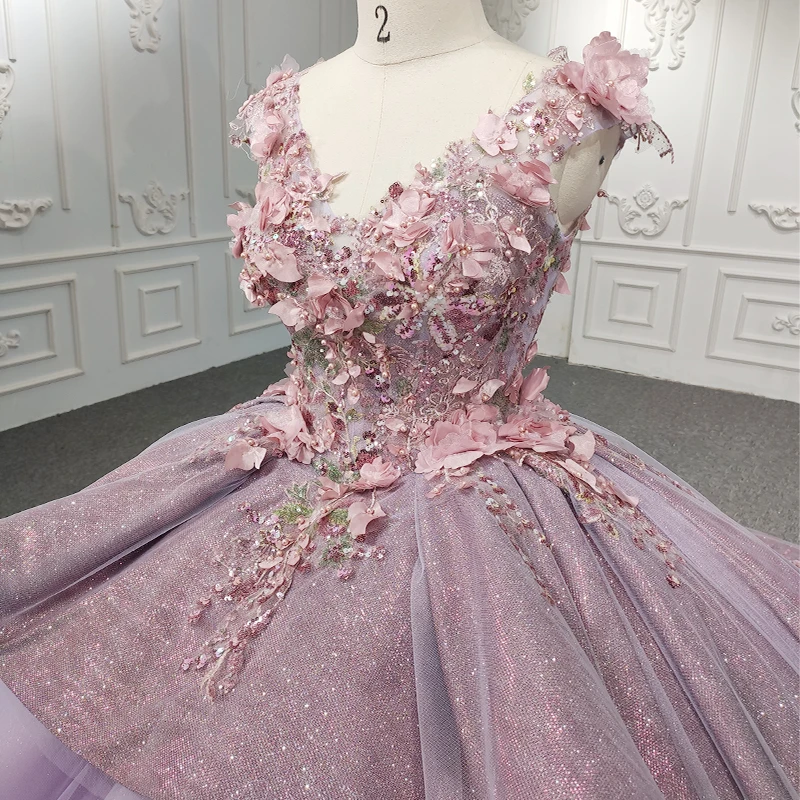

vestidos de 15 quinceañera Flower Vestidos De 15 Años Purple V-neck Beading Lace Evening Party Dress 2022 DY9972 Bar Mitzvah