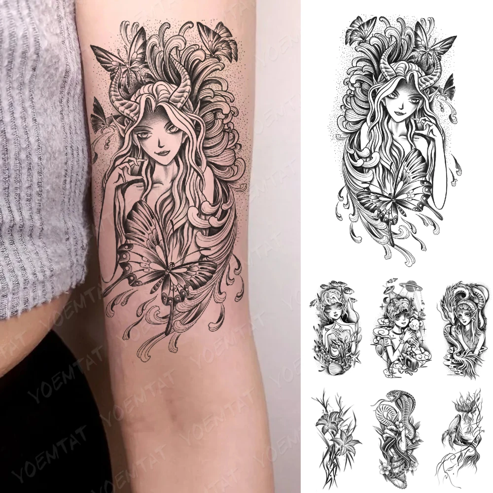 

Waterproof Temporary Tattoo Sticker Evil Witch Sadan Medusa Butterfly Flower Body Art Snake Flash Tatoo Arm Women Men Fake Tato