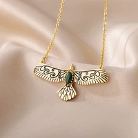 2022 vintage eagle pendant necklace for woman oval stone golden spread wings ornament choker necklace for men teen jewelry gifts
