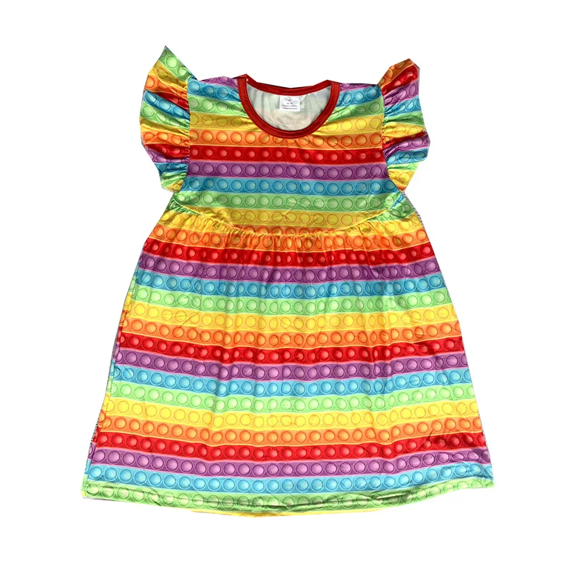 

New Kids Clothing Rainbow Stress Relief Pearl Sleeve Girls Dresses