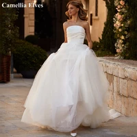 elegant simple strapless tulle wedding dress for women a line backless bride gown sleeveless long sweep train vestidos de novia