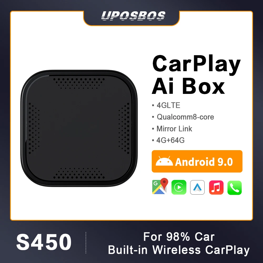 

Uposbos Android Box Wireless Carplay Ai Box Android Auto 9.0 System Car Play 4G+64G LTE Streaming Box For Mazda Kia mazda Nissan