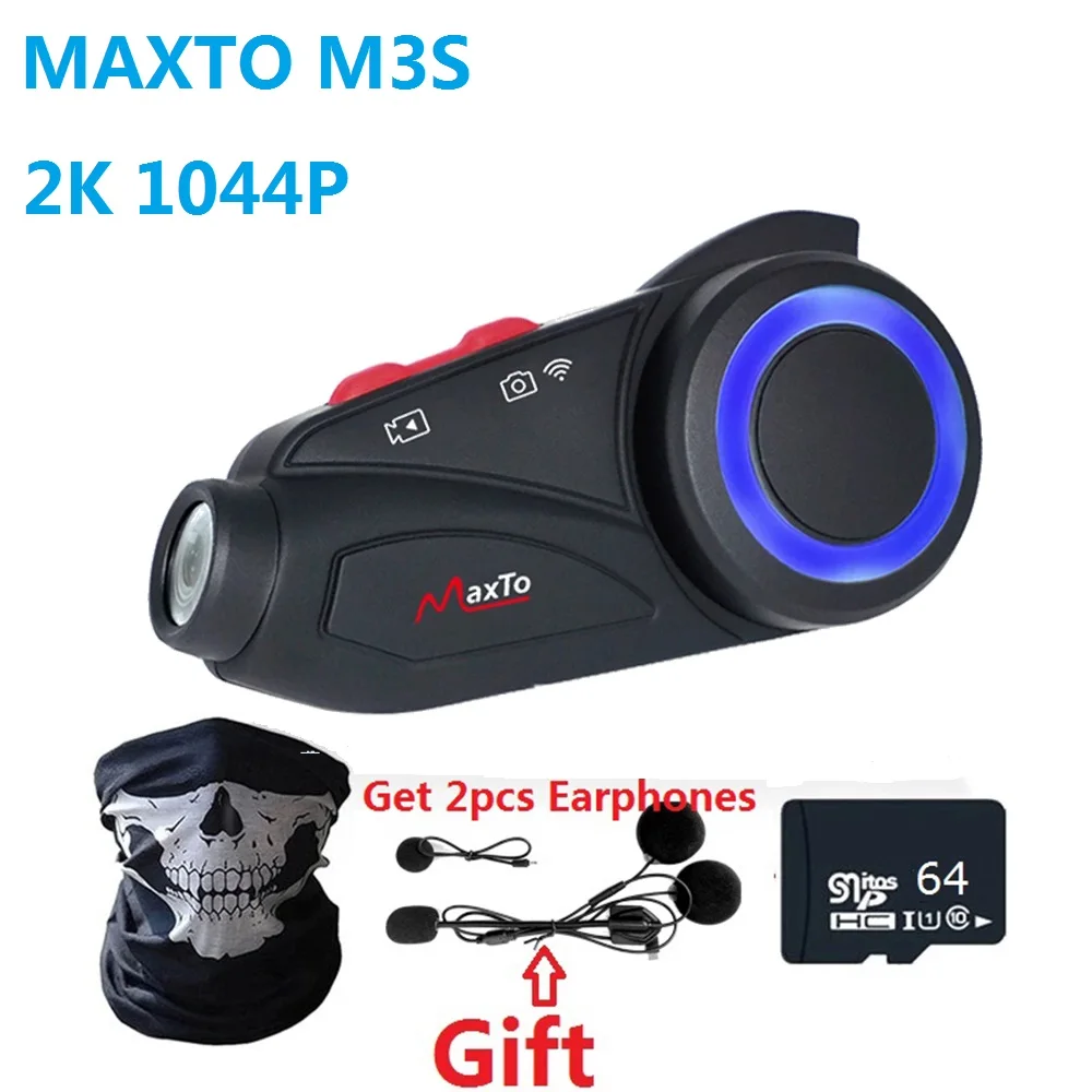 

MAXTO M3S 2K 1440P Motorcycle Camera Video Recorder Helmet Intercom Group Bluetooth Wifi M3 1080P DVR Dash Cam 64G SD As Gift