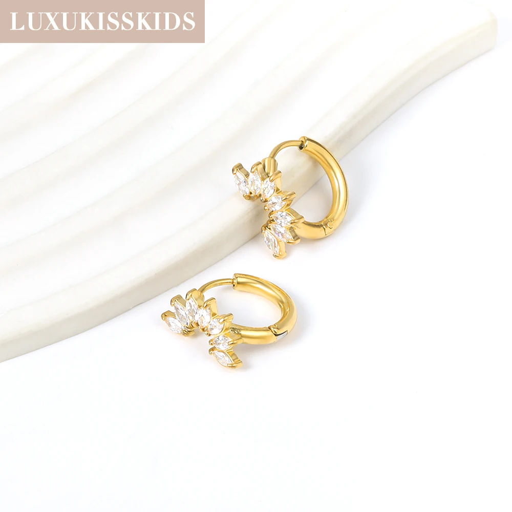 LUXUKISSKIDS Модные Серьги-кольца С Полуподсолнухом И Ромбом CZ Из Нержавеющей Стали