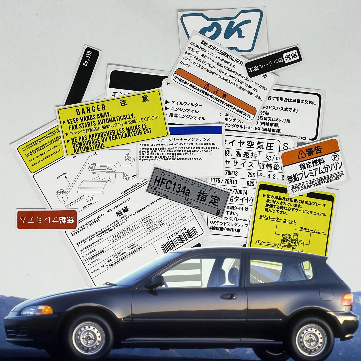 

FOR HONDA CIVIC SI EG5 EG EX CIVIC 1991 1995 UNDER BONNET WARNING CAUTION STICKER DECAL SET CAR ACCESORIES RESTORATION FACTORY