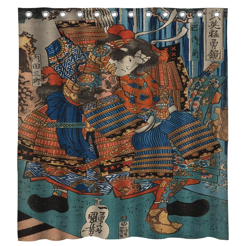 

Miyamoto Musashi Kills A Shark Fish Ukiyoe Tomoe Gozen Japanese Female Samurai Musha-e Shower Curtain By Ho Me Lili Bath Decor