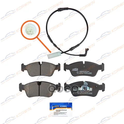 Колодки тормозные дисковые перед. BMW 1 (E81/E82/E87) 06-/BMW 3 (E90) 04- с датчиком KORWIN арт. KWBP0028
