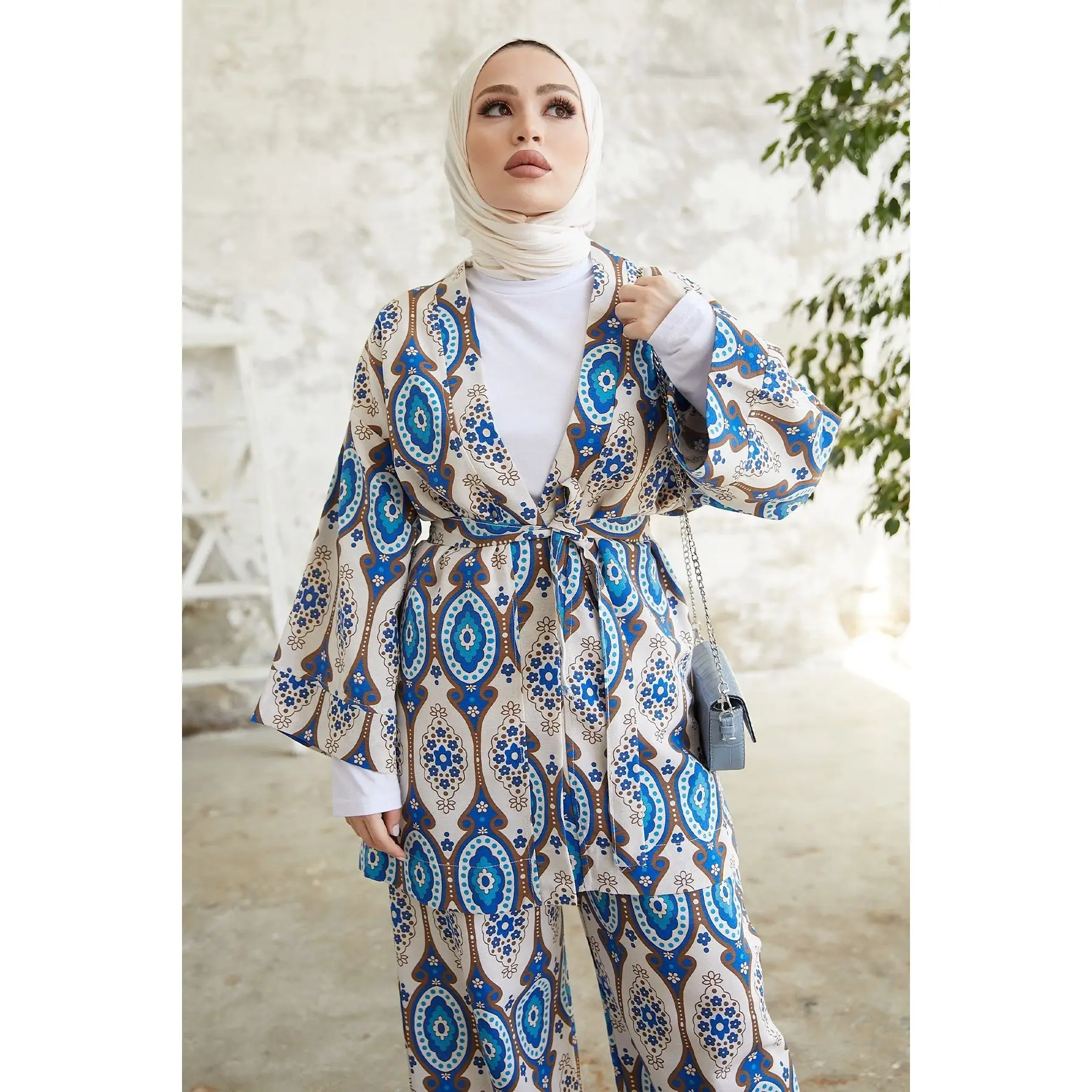 2 pieces Women's Set Maxi Jacket kimono  and Pant Muslim Fashion Muslim Sets İslamic Clothing Dubai Turkey 2021 hijab women set
