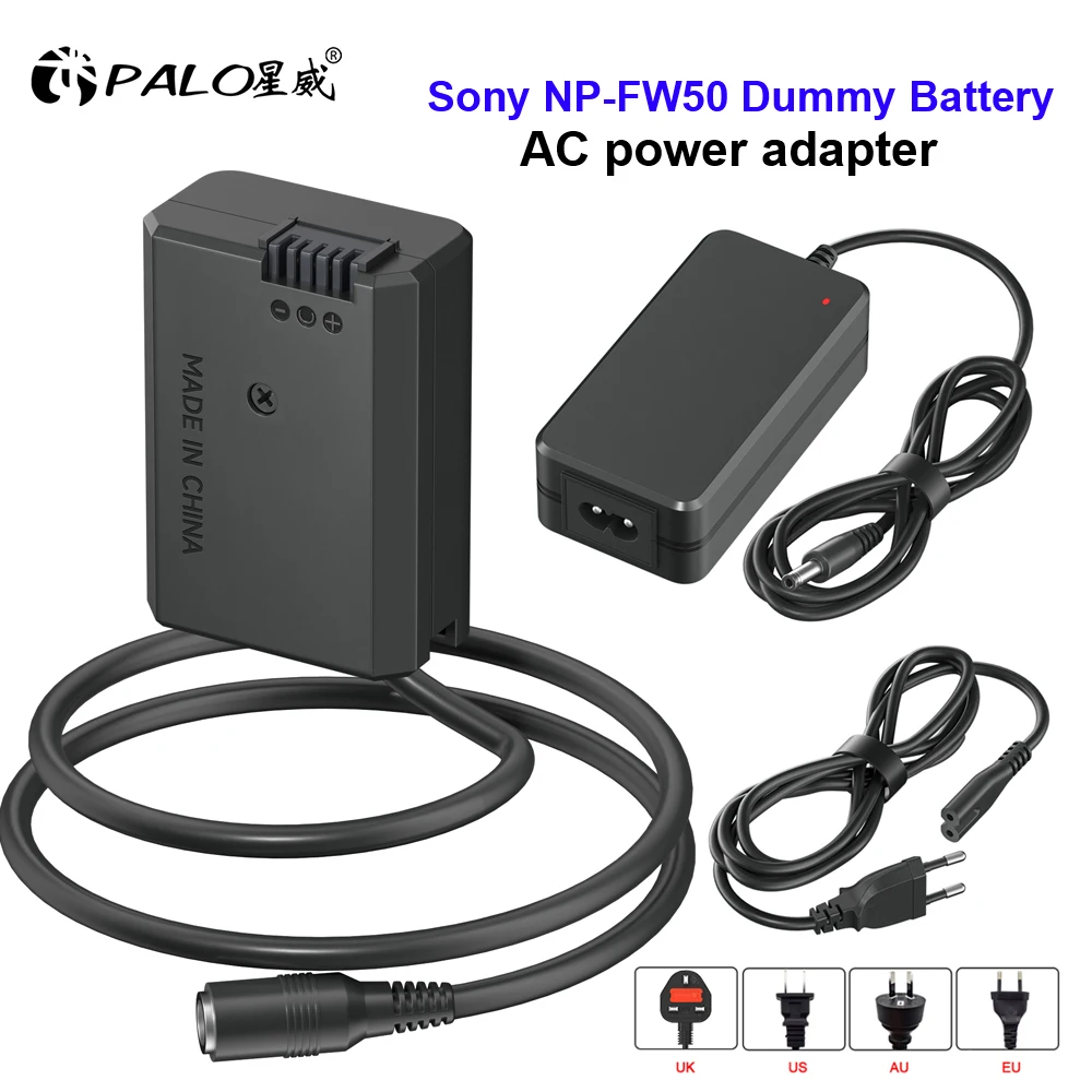 

PALO NP-FW50 NP FW50 Dummy Battery Adapter AC Power Supply for Sony Alpha a7 a7S a7II a7R A6400 A6000 A6500 A6100 A6300 ZV-E10