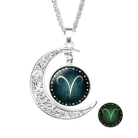 12 constellation moon round luminous necklace for men women glow in the dark aries gemini necklaces birthday jewelry gifts