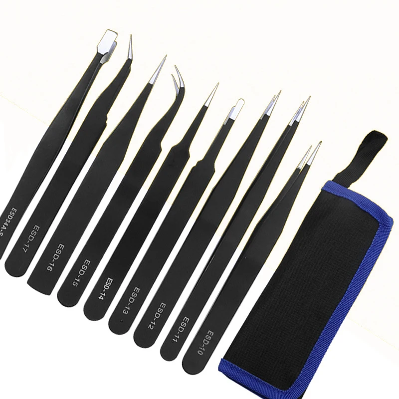 

9 шт., антистатические пинцеты из нержавеющей стали