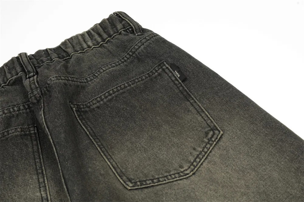 Mens Loose Jeans Wide Leg Denim Cargo Hole Pants Straight Baggy Pantalones Hip Hop Streetwear Skateboard Neutral Denim Trousers