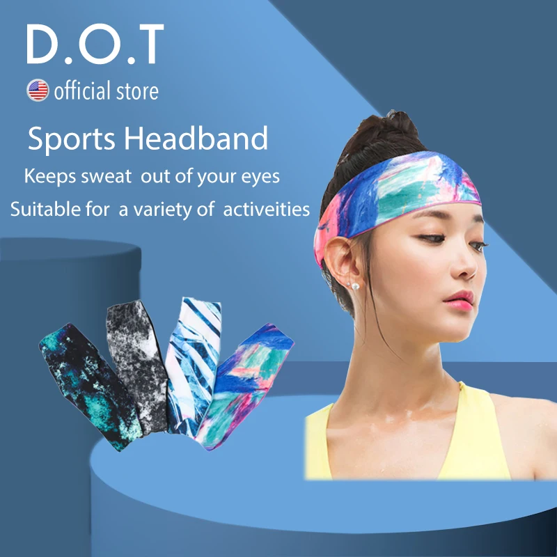 

D.O.T Unisex Sweatband Breathable Lightweight Headband Print Hairband Sweat Absorbing Headwrap Sportswear Accessories