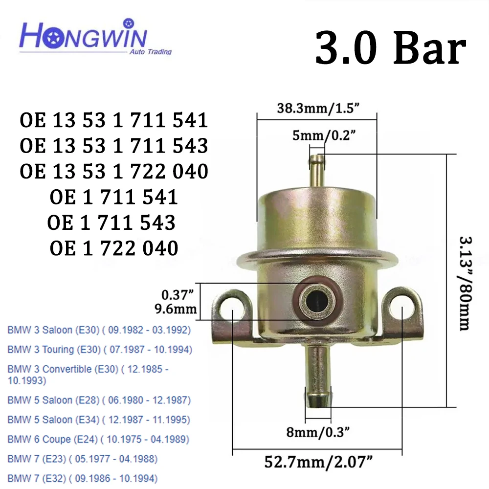 

Регулятор давления топлива 3,0 Бар для BMW Z1 3 5 6 7 E30 E23 E34 E24 VW 0280160263 94411019804 037133035 13531722040 13531711543
