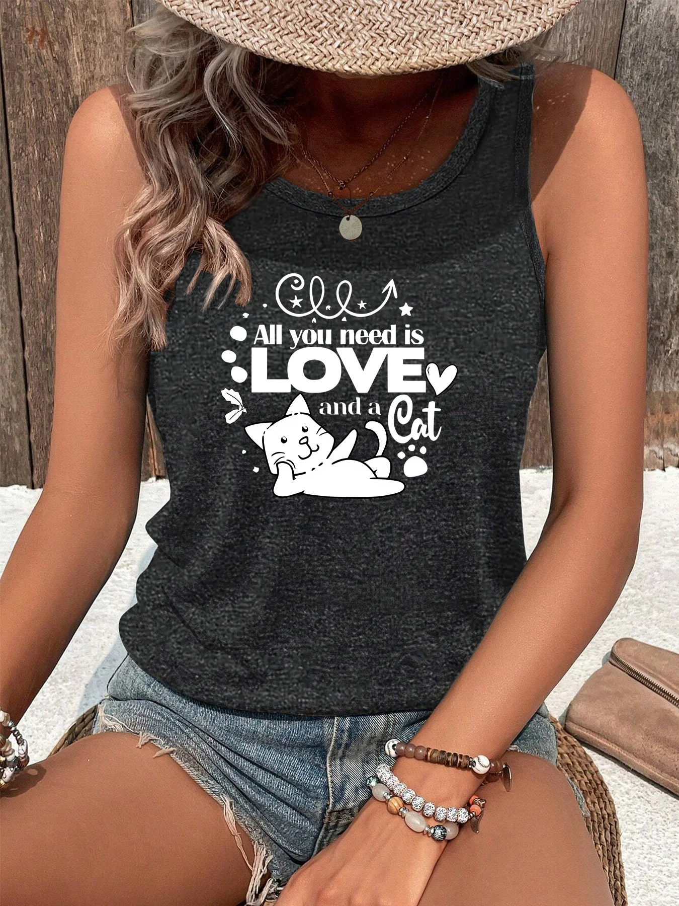 Женская спортивная майка All You Ennd с надписью Love And a Cat свободная повседневная без