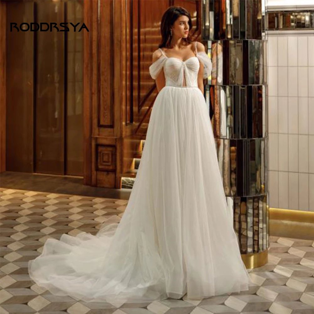 

RODDRSYA Off Shouder Sweetheart Wedding Dresses Spaghetti Straps Backless Bridal Gown For Women A-Line Sweep Train Custom Made