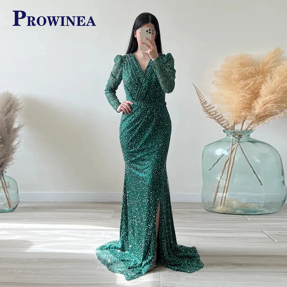 

Prowinea Tulle V-Neck Charming Trumpet Evening Dresses For Wedding Long Sleeveless Pleat Vestidos Robes De Soirée Made To Order