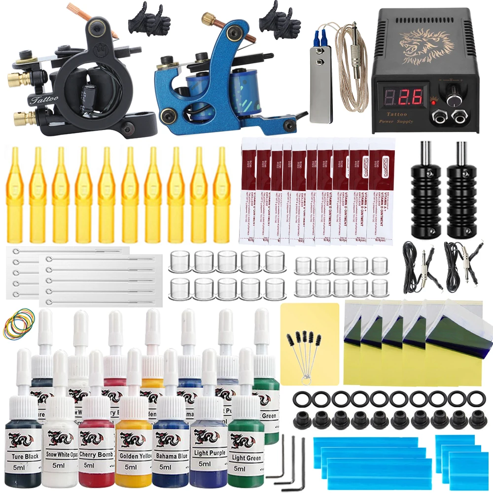 

Набор катушек для татуировок Professional 1/2PCS Машина для катушек для татуировок с блоком питания Ножная педаль для татуировщиков и начинающих