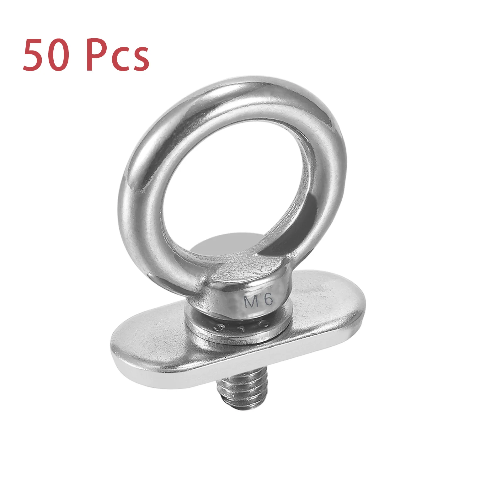 Track Mount Tie Down Eyelets, M6 Bolt, 316 Stainless Steel, Kayak Track Accessories (50 Packs)