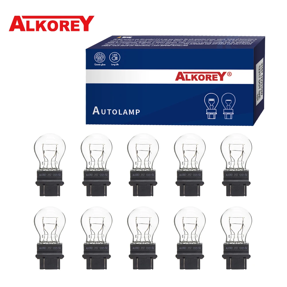 Alkorey 10 Pcs 3156 3157 T25 12V 21W 12V 21/5W Car External Turn Signal Bulb Halogen Lamp Brake Light Amber White Tail Light