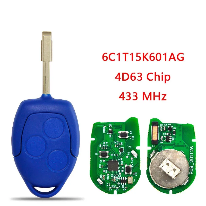 CN018038 3 Button Aftermarket Blue Key Fob For Ford Transit Remote 434MHZ 4D63 Chip FCCID 6C1T-15K601-AG - купить по выгодной