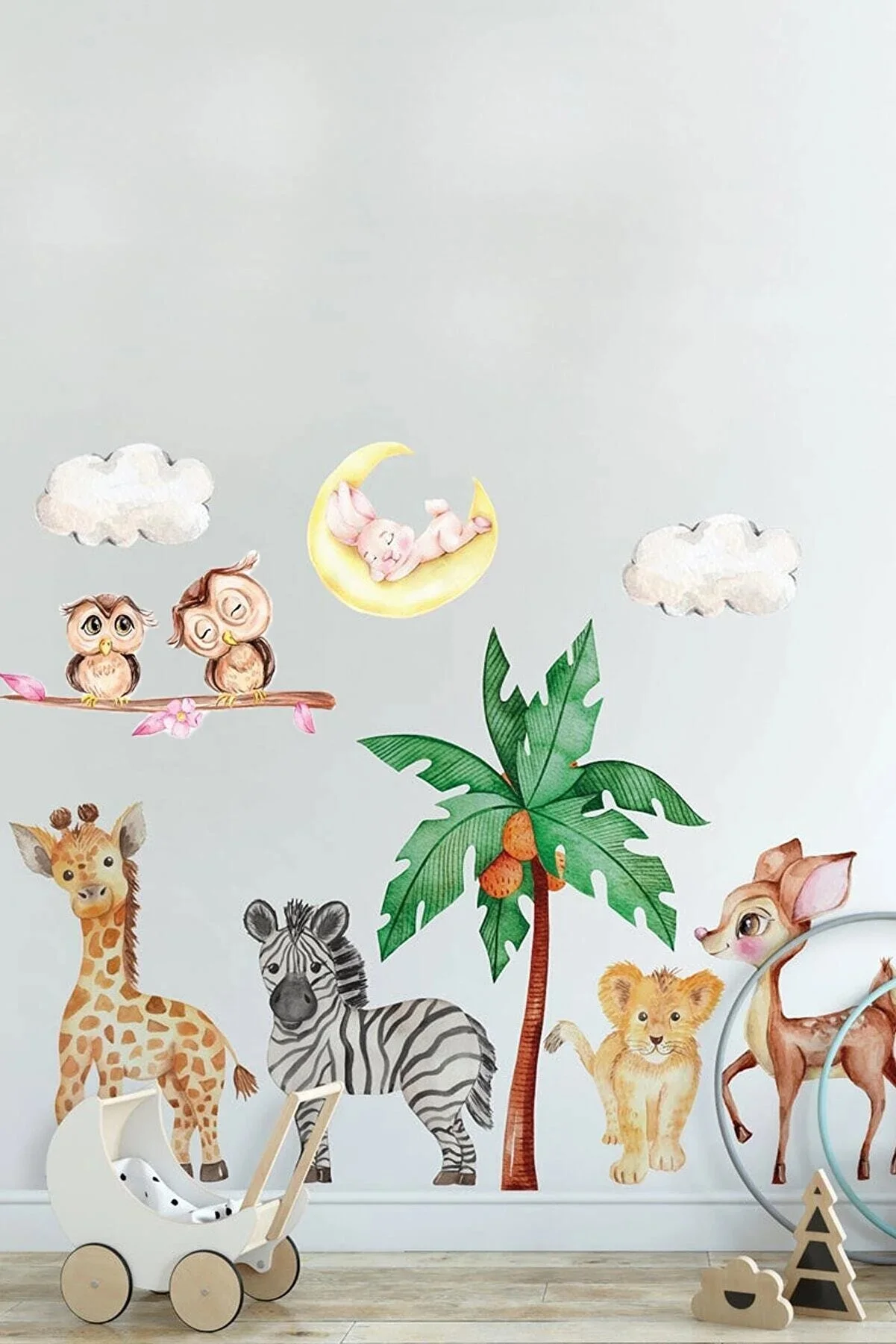 

Новая продукция, специальный дизайн, милые детские животные, сова, жираф, Зебра, Лев, газель, кролик, Roommates, Набор наклеек на стену для детской ...