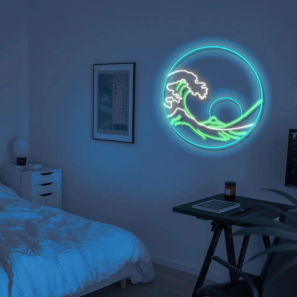 Морской закат волна круглая неоновая вывеска настенный декор игровая аниме