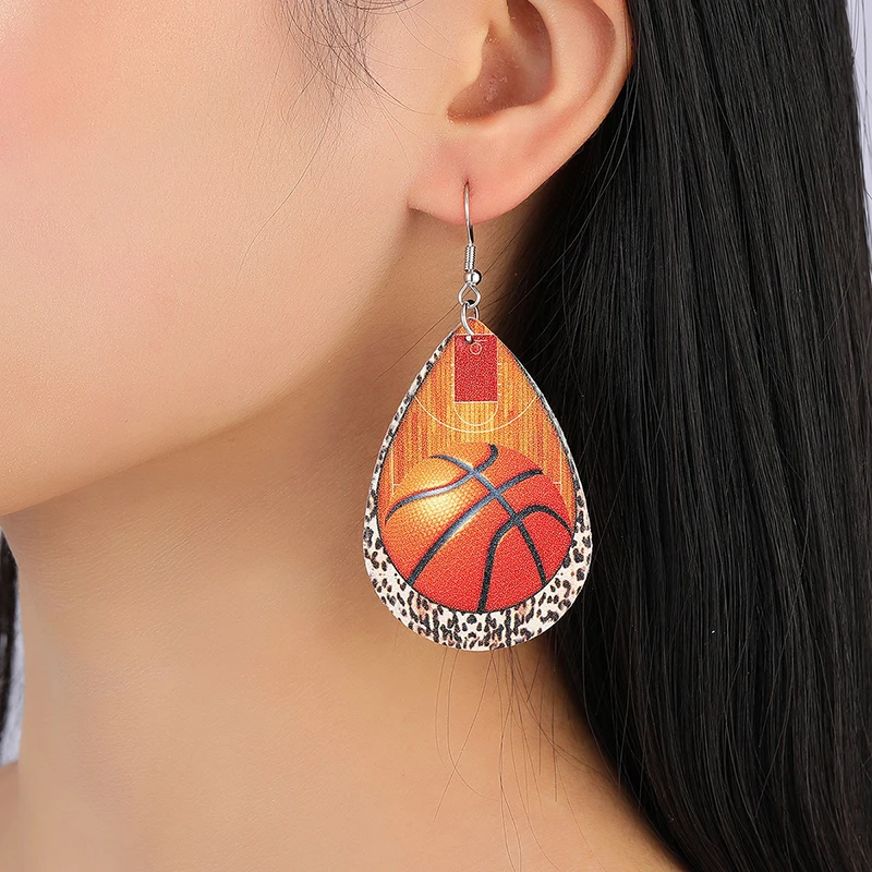 

Water Drop Basketball Rugby Water Drop Leather Earrings For Women Pendientes Pendientes Mujer Boucle Oreille Femme Jewelry