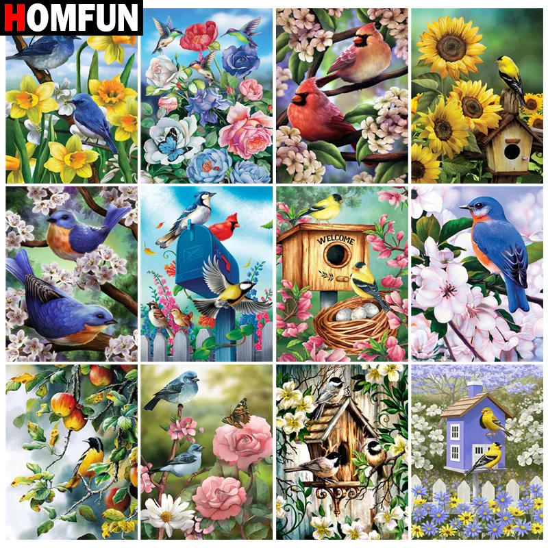 

Алмазная 5D картина HOMFUN «сделай сам», животные, птицы, цветы», полная Алмазная вышивка, картина Стразы для праздничных подарков