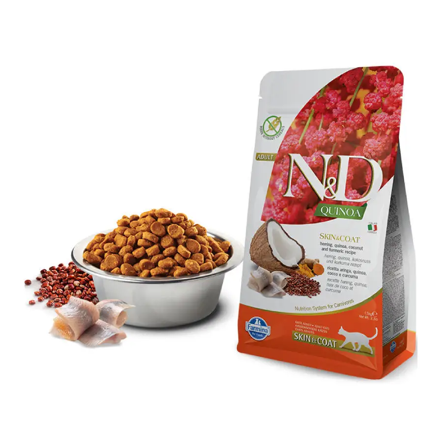 Farmina n d cat quinoa. Фармина n&amp;d cat quinoa skin&amp;coat quai перепел, киноа, кокос и куркума, 0,3кг.