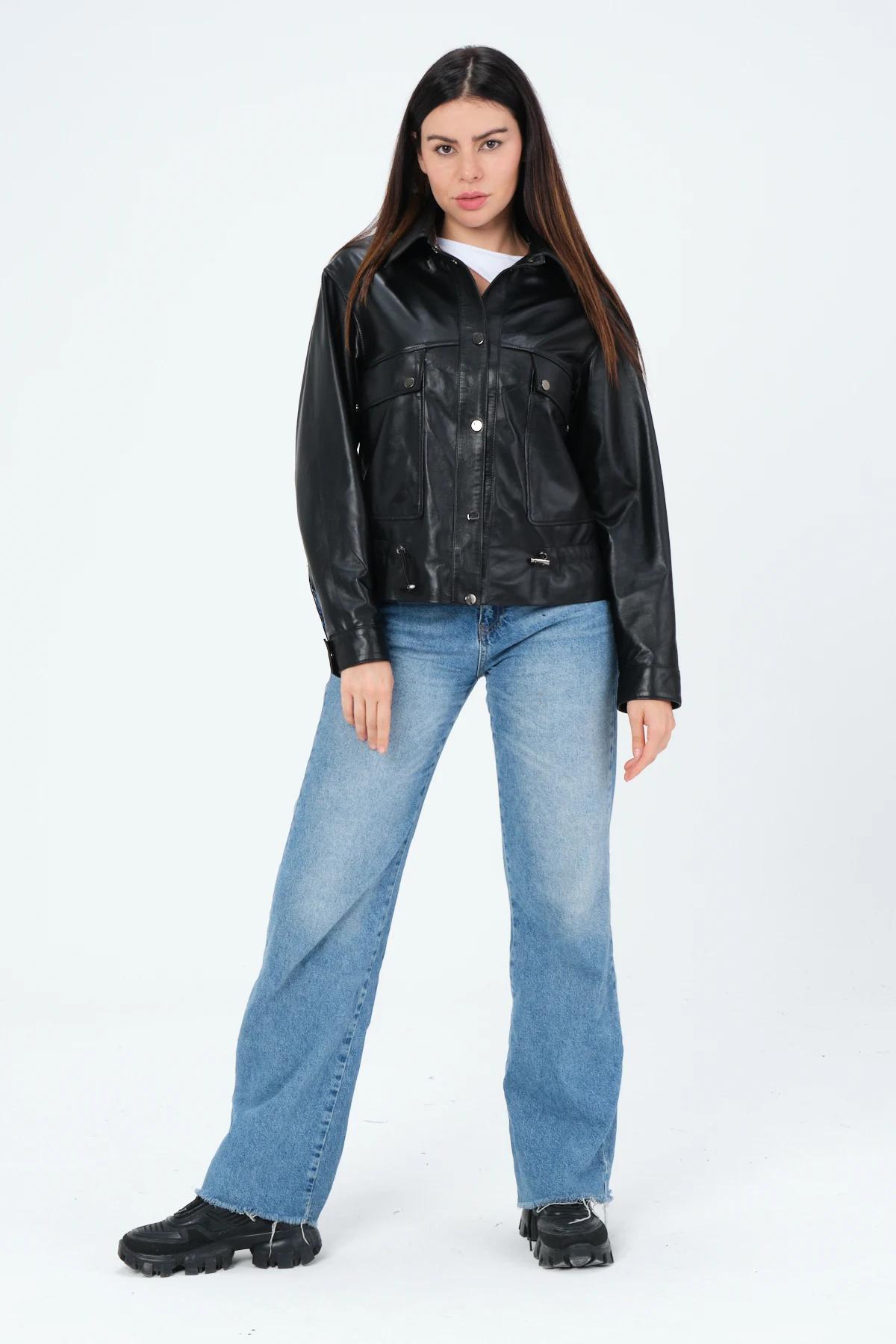 

Women's Genuine Lamb Leather 2022 Model Black Straight High Quality Long Sleeve Spring Autumn Clothing Leather Jacket Coat